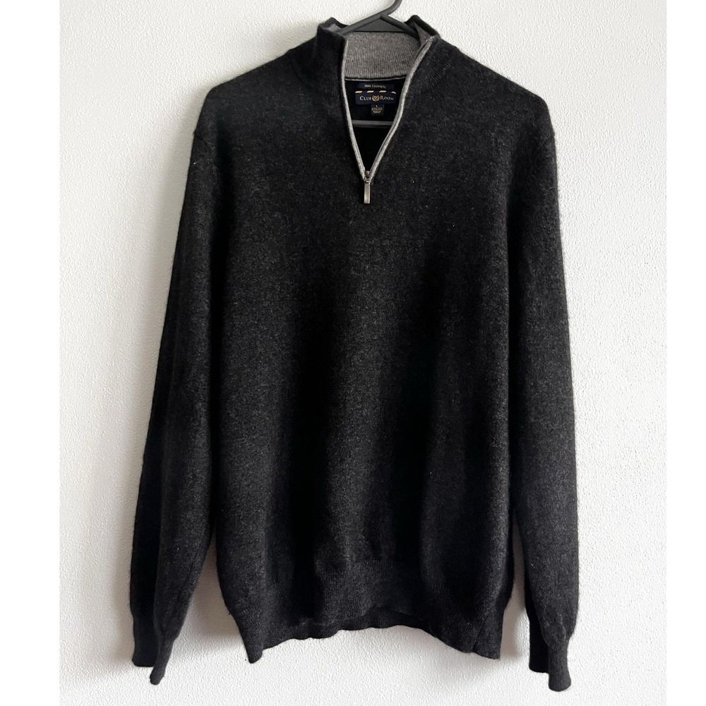 Club Room Sweater Mens Large Gray 100% Cashmere 1/4 Zip Mock Neck Knit Pullover